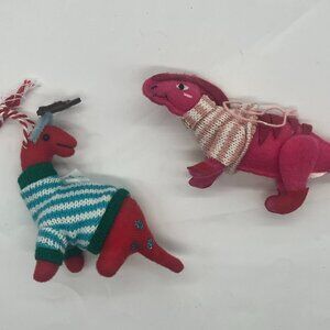 2 WONDERSHOP Target Dinosaurs Dinos in Sweaters Christmas Ornaments VGUC
